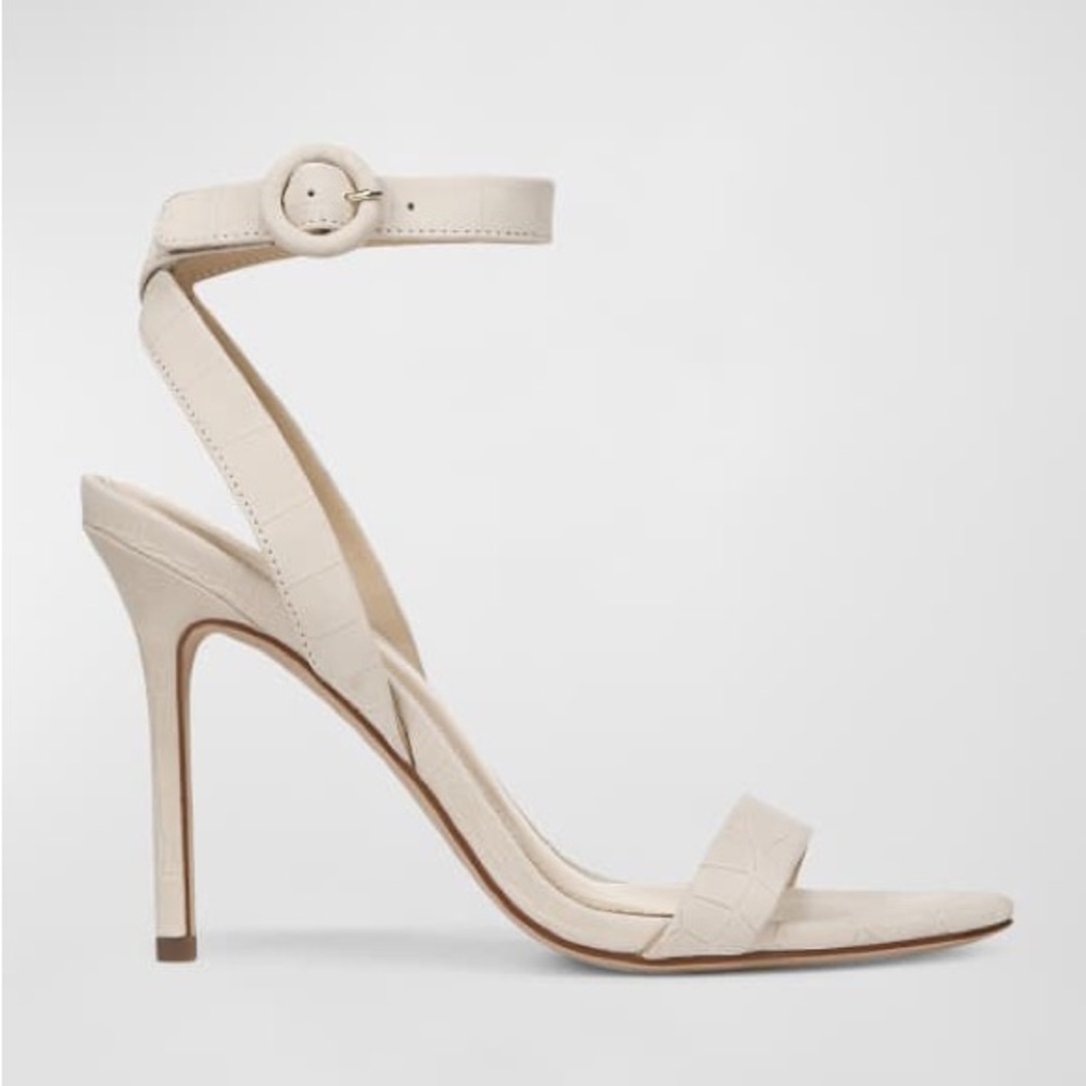 Veronica Beard Darcelle Croco Ankle-Strap Sandals‎ Beige Heels Sz 6.5